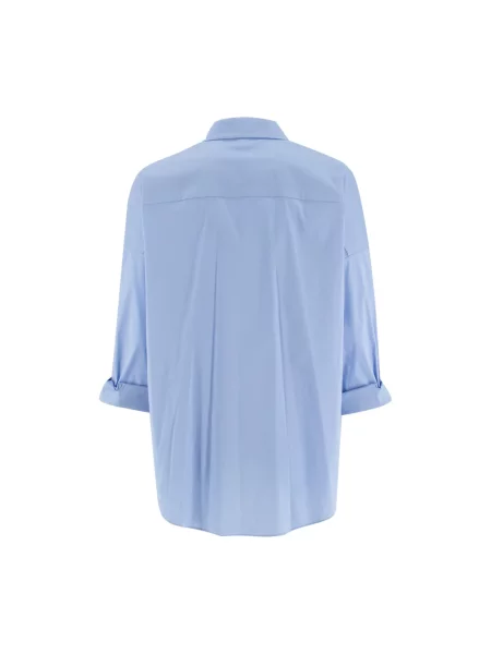 Haftowana koszula Brunello Cucinelli popelinowa niebieska