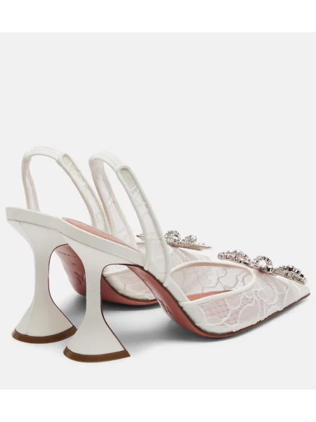 Pantofi cu toc Amina Muaddi din dantelă slingback alb