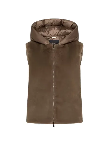 Vestă Seventy cu glugă cu blană maro