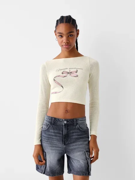 Bershka Pulover ecru / roz negru