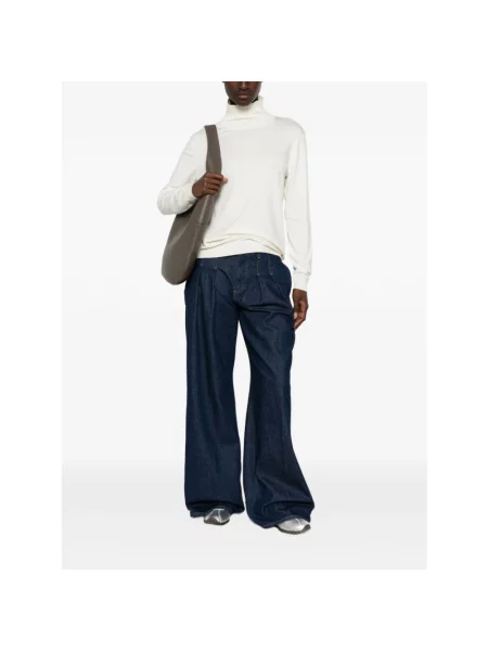 Lniany sweter z golfem Weekend Max Mara biały