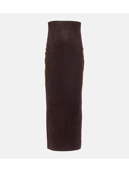 Fustă tip creion Khaite din piele de căprioară maro