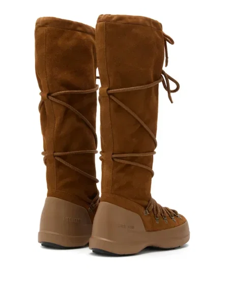 Botine Moon Boot cu șireturi din piele de căprioară maro