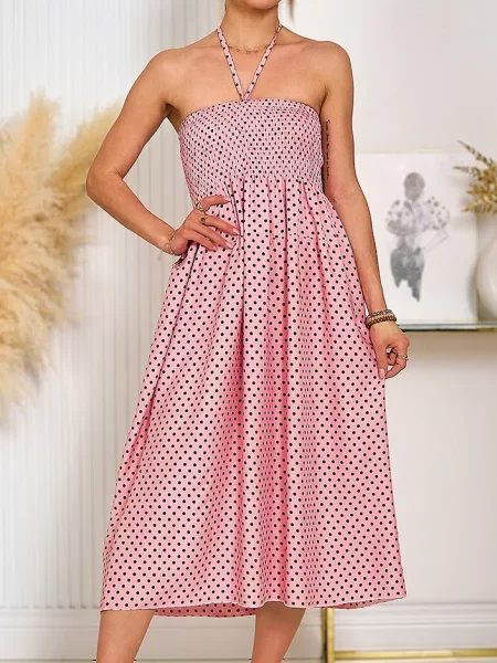 Rochie maxi Resti cu buline până la genunchi negru