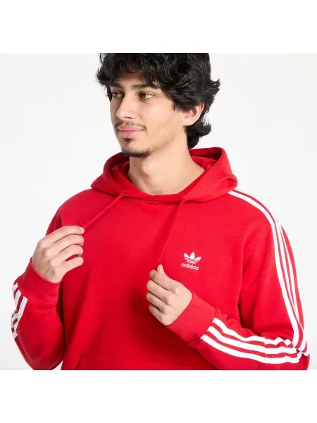 Суичър с качулка Adidas Originals на райета с качулка с апликация червено