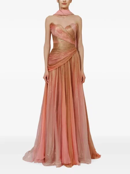 Rochie maxi Iris Serban cu imagine drapată roz