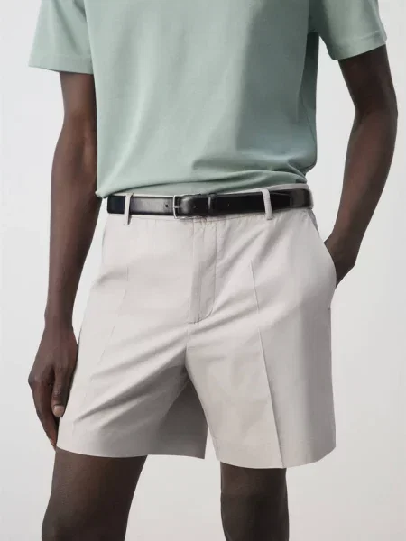 Bermudy slim fit z bawełny i lyocellu lodowy Mężczyzna 44 MANGO MAN szary