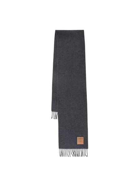 GANNI szalik wełniany Double Face Wool Solid gładki szary