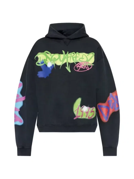 Hanorac cu glugă Dsquared2 cu imagine negru