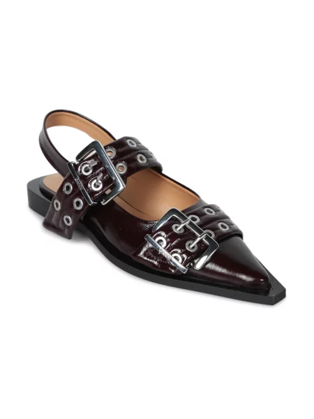 GANNI baleriny Feminine Buckle Ballerina z odkrytą piętą bordowy