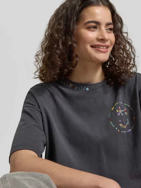 T-shirt o kroju relaxed fit z kwiatowym haftem Jake*s Studio Woman czarna