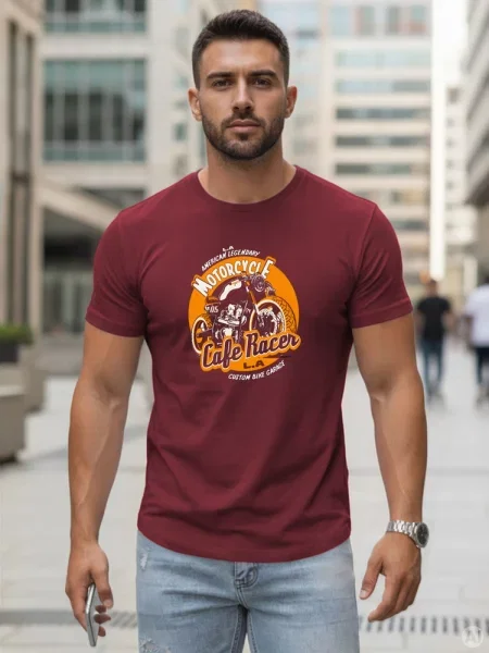 T-shirt z nadrukiem motocyklowym bordowy Dstreet
