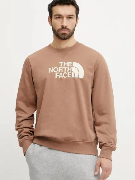 Суичър с качулка The North Face с качулка с принт кафяво