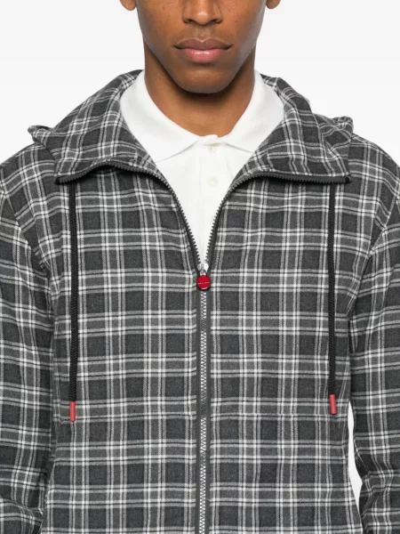 Košulja Kiton karirana s kapuljačom siva