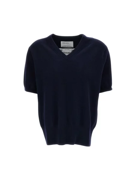 Krótki sweter Extreme Cashmere z kaszmiru z dekoltem w serek niebieski