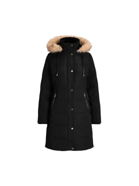 Płaszcz puchowy o kroju regular fit z obszyciem ze sztucznego futra Lauren Ralph Lauren czarny