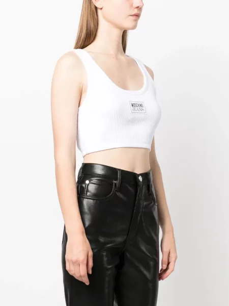 Top Moschino Jeans cu broderie alb