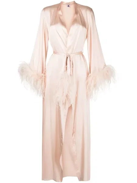 Копринен халат Gilda & Pearl с перли розово