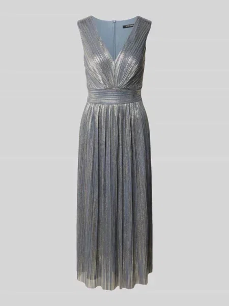 Sukienka midi o kroju regular fit w stylu plisowań Swing niebieska