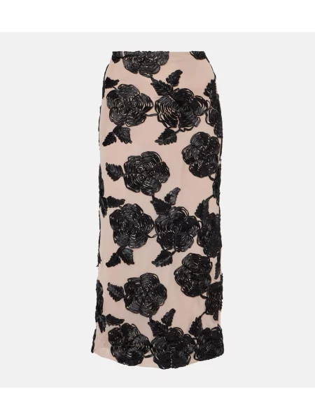 Fustă midi Rotate cu model floral până la genunchi bej