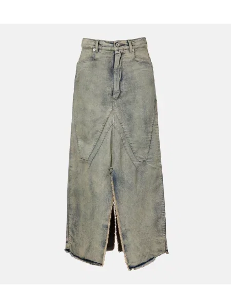 Maksi spódnica jeansowa Rick Owens z przetarciami beżowa