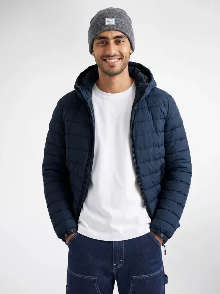 Geacă Superdry cu glugă albastru