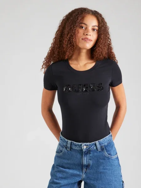 Tričko Guess s autogramom čierna