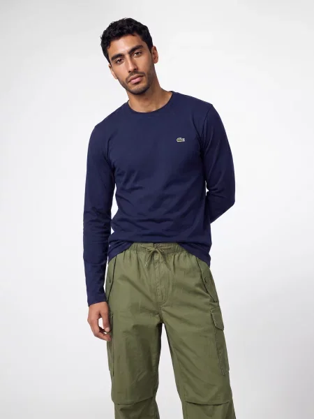 Tricou cu mânecă lungă Lacoste din jerseu clasic albastru