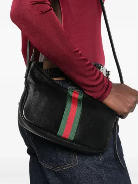 Ριγέ τσάντα χιαστί Gucci μαύρο
