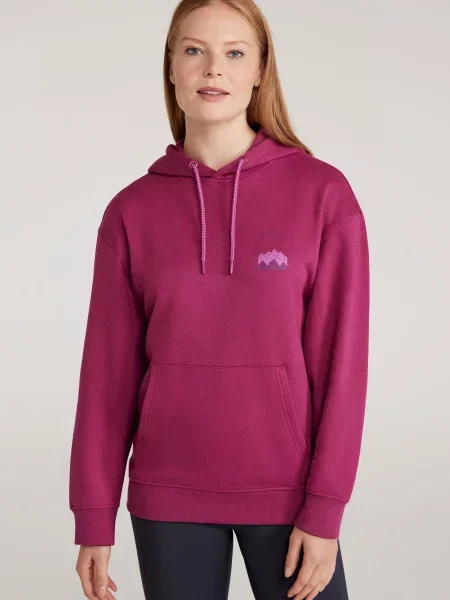 Luźna bluza z kapturem i górskim nadrukiem Pink różowa