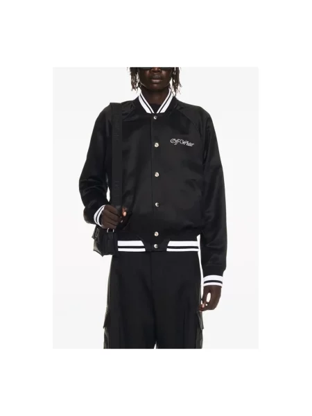 Haftowany satynowy kurtka bomber Off-white biały