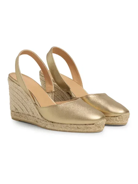 Espadryle Castaner skórzane na koturnie żółte