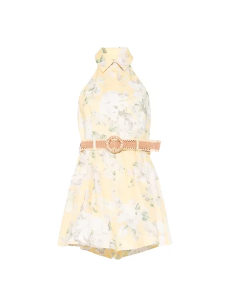 Lniany kombinezon Zimmermann z dekoltem halter żółty