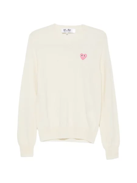 Pulover Comme Des Garcons Play cu decolteu în V cu motiv cu inimi
