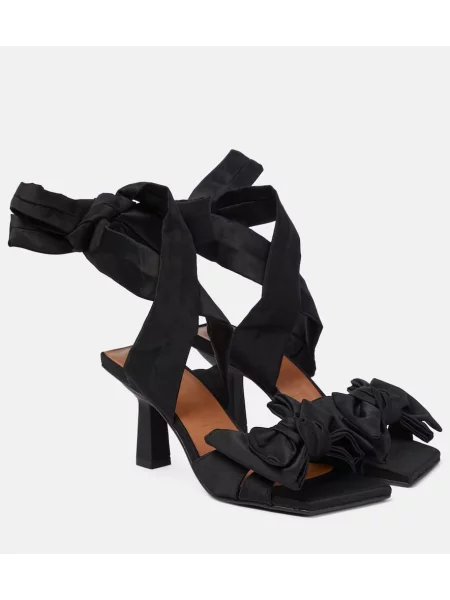 Sandale Ganni cu funde cu șireturi din dantelă negru