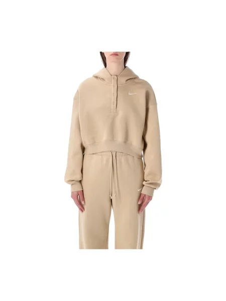 Bluza z kapturem Nike polarowa o skróconej długości beżowa