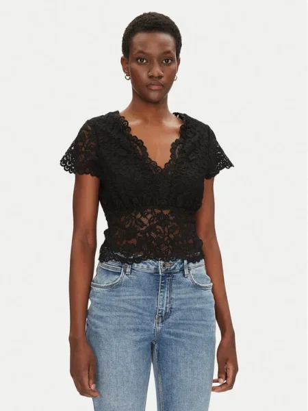Блуза Morgan с принт с дантела черно