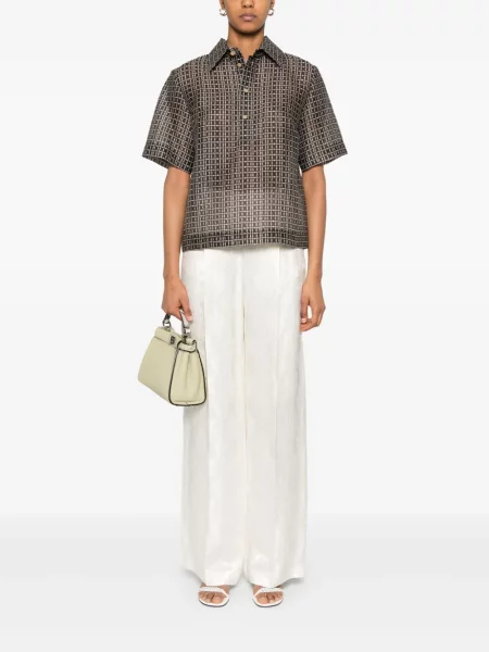 Pantaloni Fendi cu model floral din jacard alb