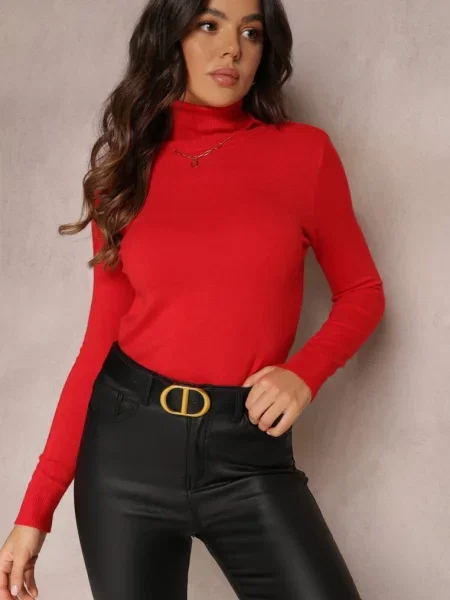 Golf z Bawełną w Klasycznym Stylu Reiredia czerwony