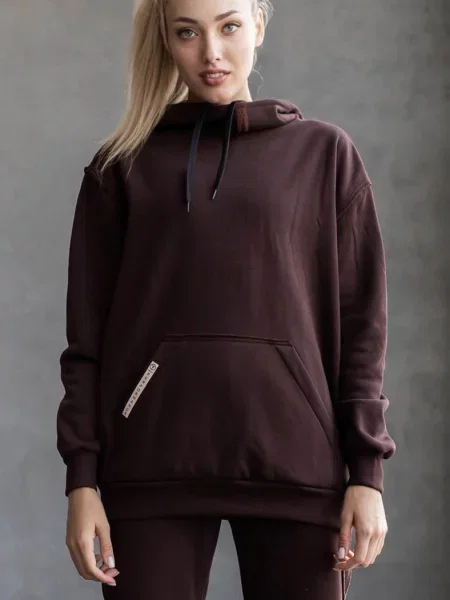 Теплое худи со швами наизнанку коричнева