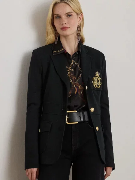 Сако Lauren Ralph Lauren с едно копче с изчистен дизайн черно