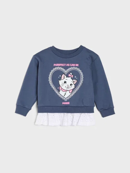 Sinsay mikina crewneck s ozdobným volánem Marie mid blue modrá