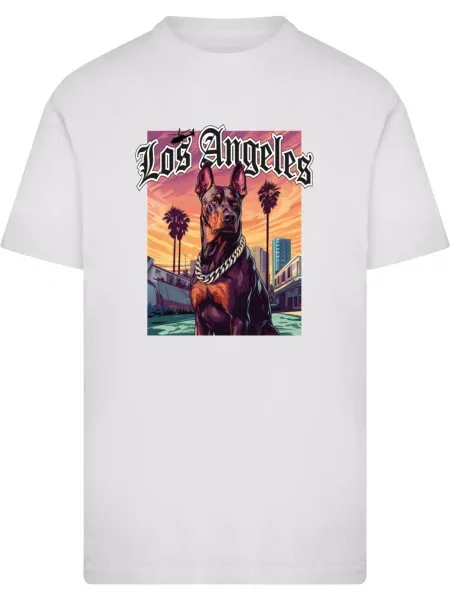 Mister Tee Tricou Los Angeles Dog portocaliu / negru alb