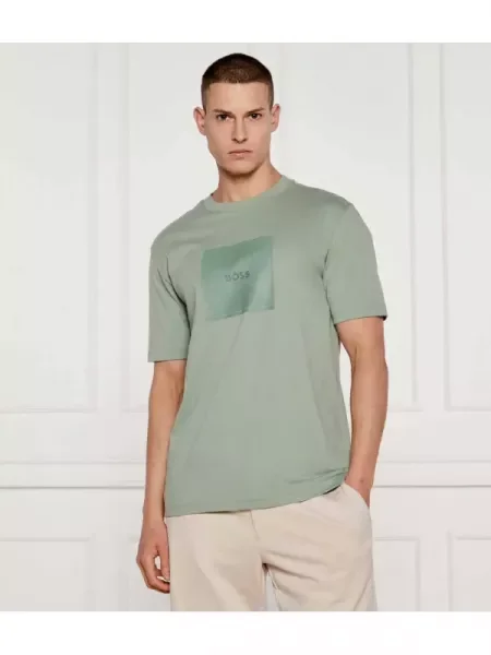 BOSS GREEN Tricou Logo Rib verde