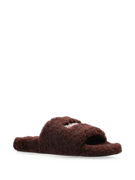 Siuvinėtos šlepetės Balenciaga su kailiu ruda