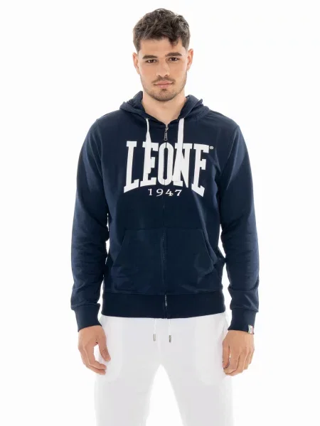 Bluza z kapturem zapinana na i dużym logo niebieska