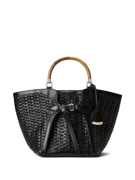 Top Ralph Lauren Collection din piele țesut negru