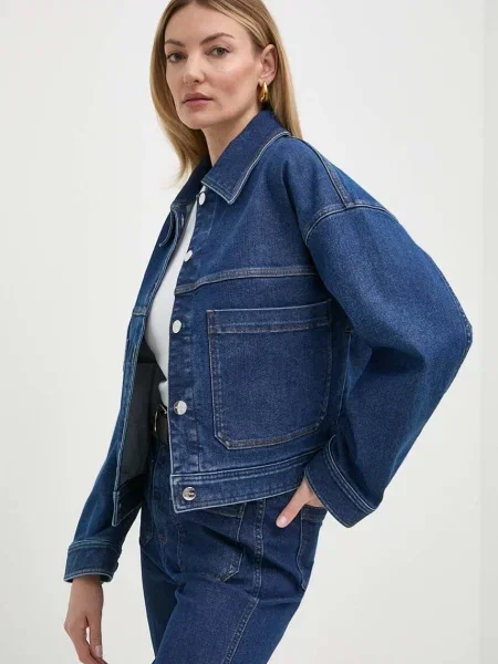 Ivy Oak geaca jeans femei marin de tranzitie oversize albastru
