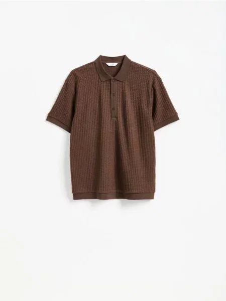 Reserved Tricou polo comfort fit din structurat cacao-cu-lapte