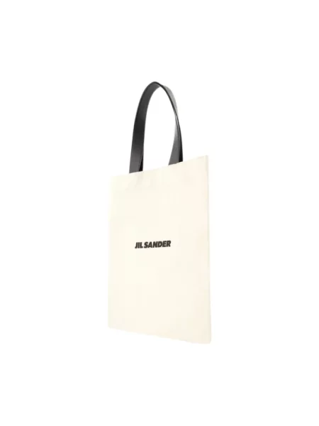 Shopperka Jil Sander skórzana z logo beżowa